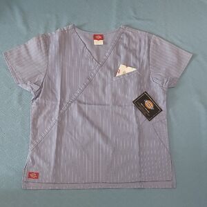 Dickies Light Blue Pinstripe V-Neck Scrub Top